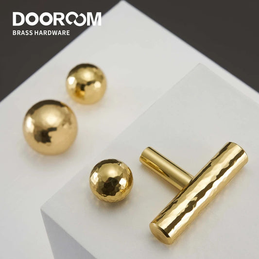 Dooroom Brass Hammered Furniture Handles Ball T Shaped And Long Pulls Cupboard Wardrobe Dresser Shoe Box Drawer Cabinet Knobs DOOROOM