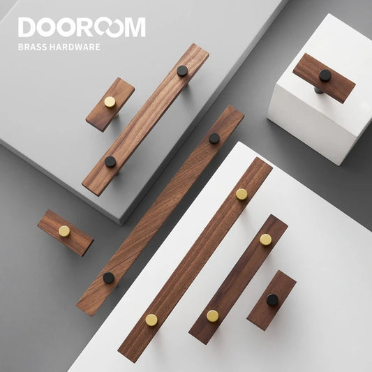Dooroom Walnut Brass Furniture Handles Long Modern Pulls Cupboard Wardrobe Dresser Shoe Box Wine Bar Drawer Cabinet Knobs DOOROOM