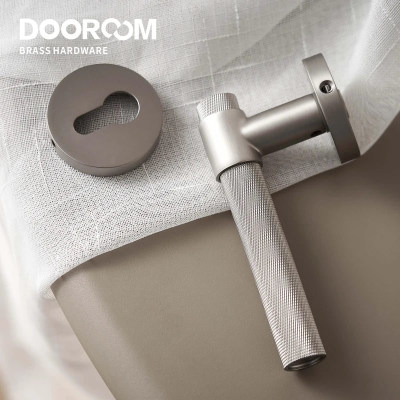 Dooroom Brass Knurled Door Lock Set Silver Matt Brushed Nickel Interior Bedroom Bathroom Double Wood Door Lever Set Dummy Handle DOOROOM