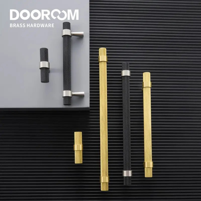Dooroom Brass Knurled Furniture Handles Modern Matt Black Brass Silver Cupboard Wardrobe Dresser Shoe Box Drawer Cabinet Pulls DOOROOM