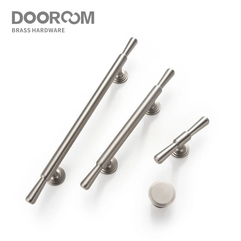 Dooroom Brass Furniture Handles Modern Simple Matt Silver Brass Cupboard Wardrobe Dresser Shoe Box Drawer Cabinet Knobs Pulls DOOROOM