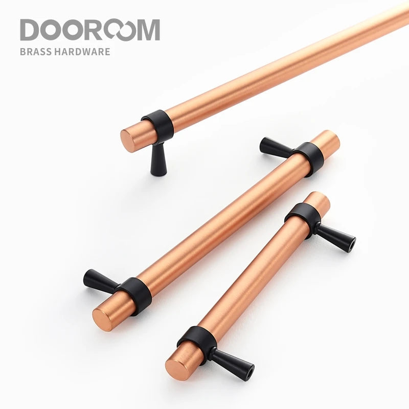 Dooroom Brass Furniture Handles Modern Copper Black Pulls Cupboard Wardrobe Dresser Shoe Box Drawer Cabinet Handles Knobs DOOROOM