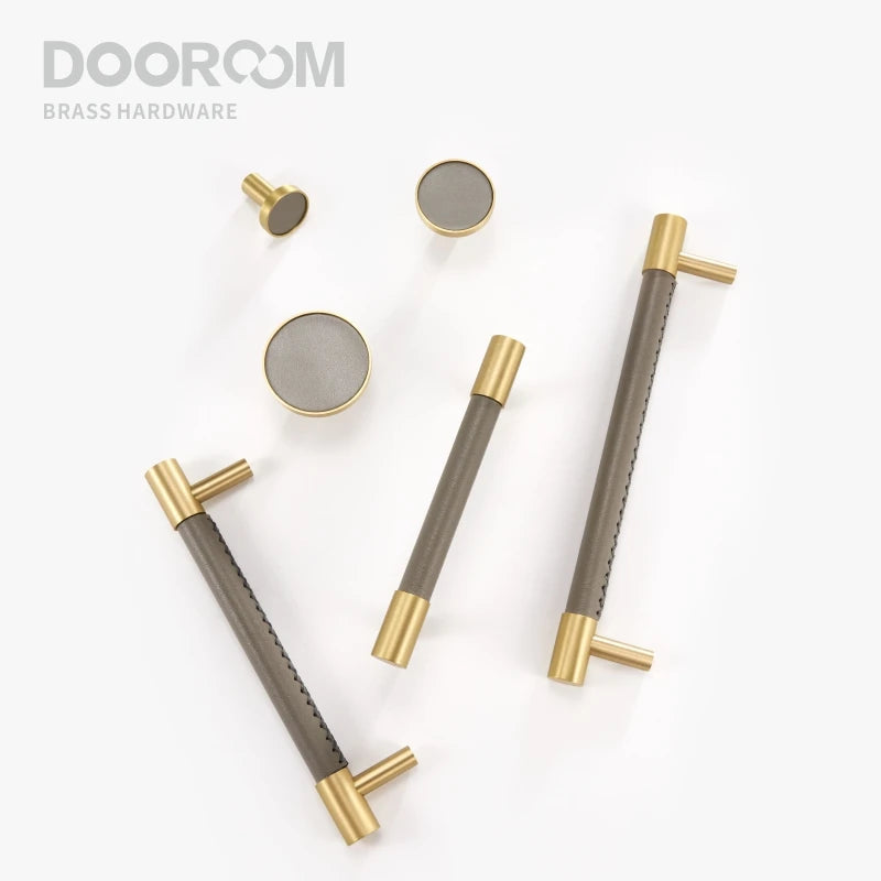 Dooroom New Leather Furniture Handles Light Luxury Grey Wardrobe Dresser Cupboard Cabinet Drawer Pulls Easy Maintenance DOOROOM