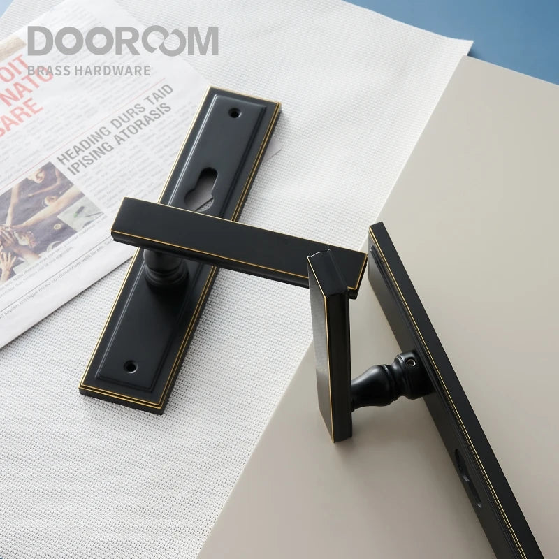 Dooroom Brass Door Lever Set Mute Italian American Interior Room Bedroom Bathroom  Double Open Wood Door Lock Dummy Handle Pull DOOROOM
