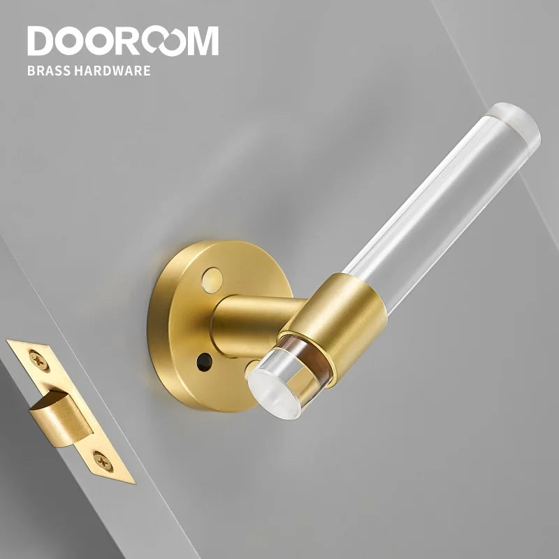 Dooroom Brass Acrylic Door Lock Set Modern Interior Bedroom Bathroom Double Wood Door Lever Set Dummy Privacy Passage Lock Set DOOROOM