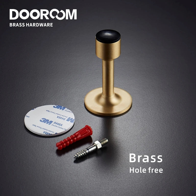 Dooroom Brass Door Stops Hole Free Bathroom Door Stopper Heavy Duty Floor Wall Mount Bumper Non-magnetic Door Holder Catch DOOROOM