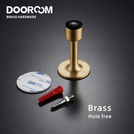 Dooroom Brass Door Stops Hole Free Bathroom Door Stopper Heavy Duty Floor Wall Mount Bumper Non-magnetic Door Holder Catch DOOROOM