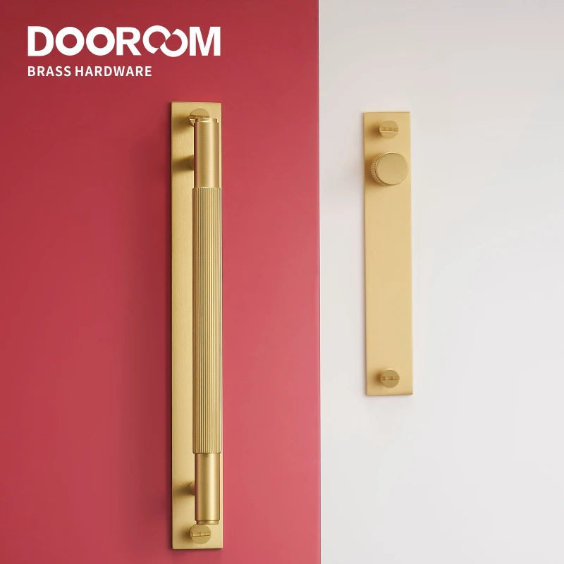 Dooroom Brass Furniture Handles Modern Stripe With Plate Cupboard Wardrobe Dresser Shoe Box Drawer Cabinet Knobs Pulls Knobs DOOROOM