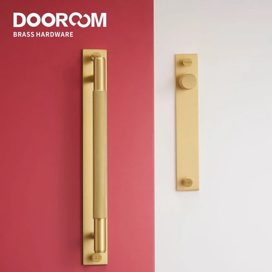Dooroom Brass Furniture Handles Modern Stripe With Plate Cupboard Wardrobe Dresser Shoe Box Drawer Cabinet Knobs Pulls Knobs DOOROOM