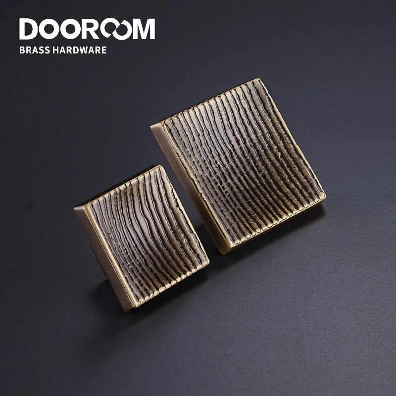 Dooroom Brass Furniture Handles Modern Square Cupboard Drawer Wardrobe Dresser Cabinet Knobs Wood Grain Pulls DOOROOM