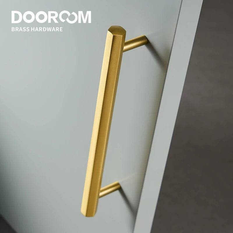 Dooroom Brass Hexagon Furniture Handles Long Modern Pulls Cupboard Wardrobe Dresser Shoe Box Drawer Cabinet Knobs DOOROOM