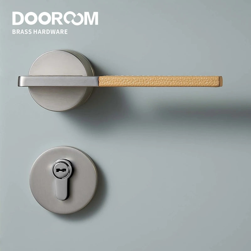 Dooroom Brass Leather Door Lock Set Black Brushed Nickel Bedroom Bathroom Double Wood Door Lever Set Dummy Privacy Passage DOOROOM