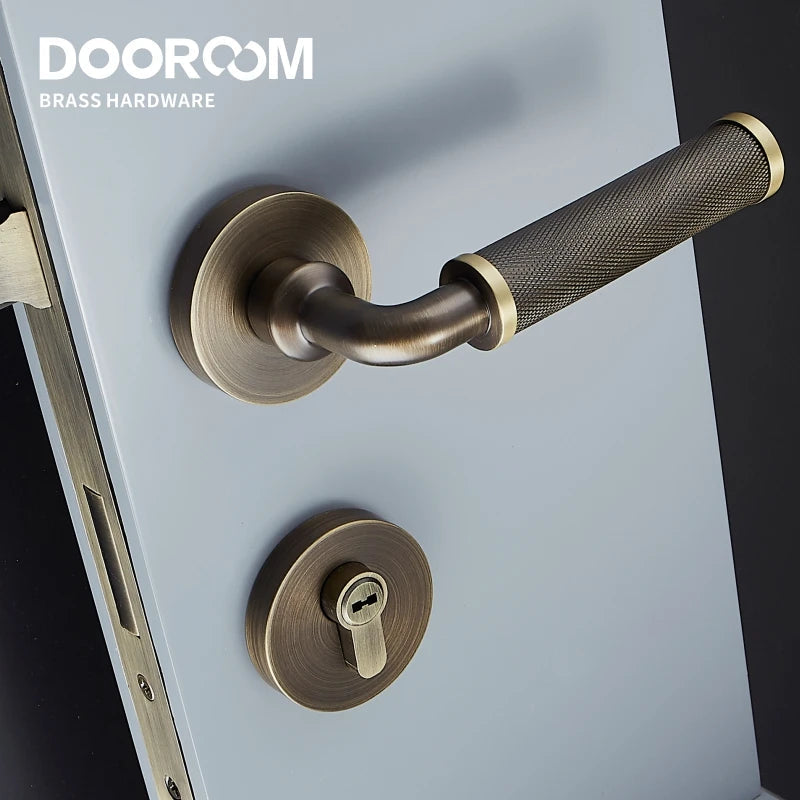 Dooroom Brass Knurled Door Lock Set Modern Interior Bedroom Bathroom Double Wood Door Lever Set Dummy Knob Privacy Passage Locks DOOROOM