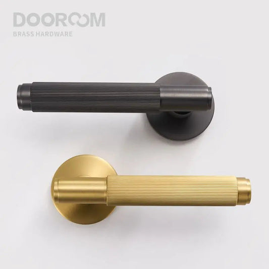 Dooroom Brass Stripe Door Lock Set Modern Grey Interior Bedroom Bathroom Double Wood Lever Dummy Handle Knob Linear DOOROOM