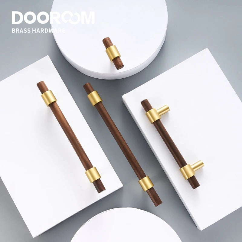 Dooroom Brass Black Walnut Furniture Handles Original Modern Nordic Pull Cupboard Wardrobe Dresser Shoe Box Drawer Cabinet Knobs DOOROOM