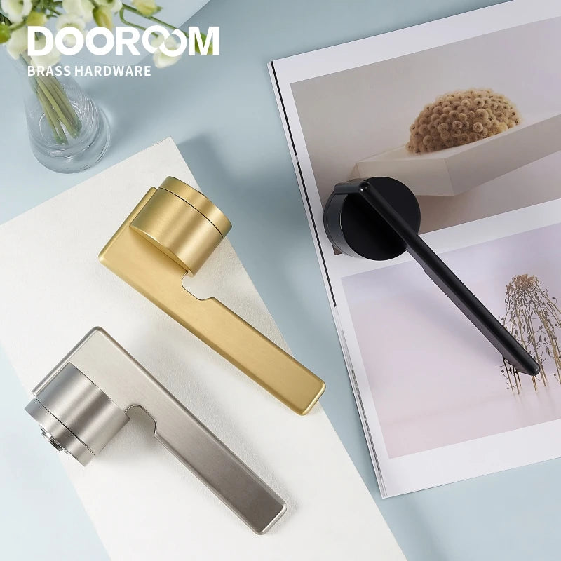 Dooroom Brass Door Lock Set Modern Gold Black Silver Interiror Bedroom Bathroom Double Wood Door Lever Set Dummy Handle Knob DOOROOM