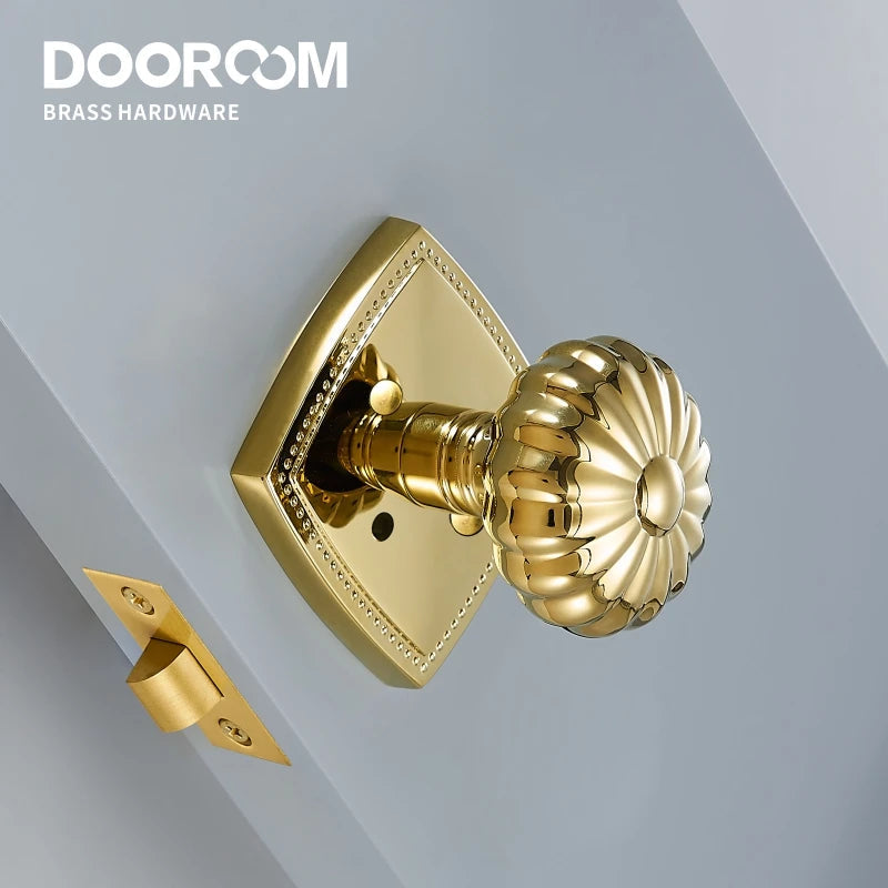 Dooroom Privacy Door Lock Set Shiny Gold PVD Keyless Knob Bathroom Bedroom Latch Pumpkin Like DOOROOM