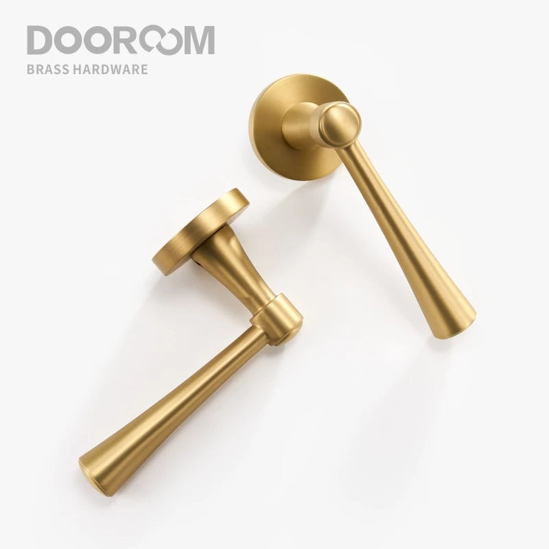 Dooroom Brass Door Lock Set Modern Light Luxury Interiror Bedroom Bathroom Double Wood Door Lever Set Dummy Handle Knob DOOROOM