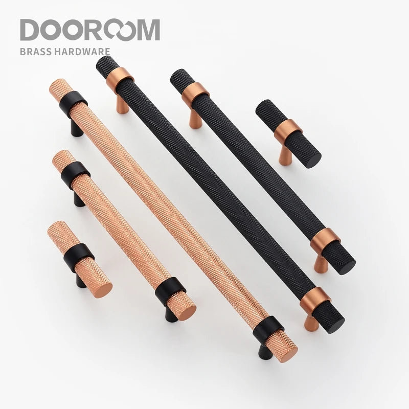 Dooroom Brass Knurled Furniture Handles Modern Copper Black Pulls Cupboard Wardrobe Dresser Shoe Box Drawer Cabinet Handles Knob DOOROOM