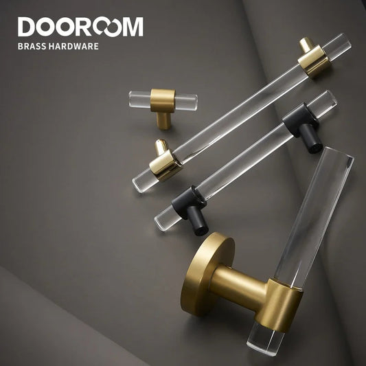 Dooroom Brass Acrylic Furniture Handles Modern Fashionable Long Pulls Cupboard Wardrobe Dresser Shoe Box Drawer Cabinet Knobs DOOROOM
