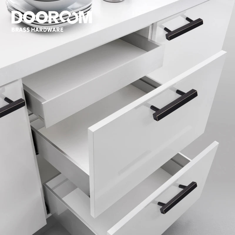 Dooroom Dulu Brass Furniture Handles Modern Wardrobe Dresser Cupboard Drawer Cabinet Door Long Square Black/Gold Pulls Knobs DOOROOM