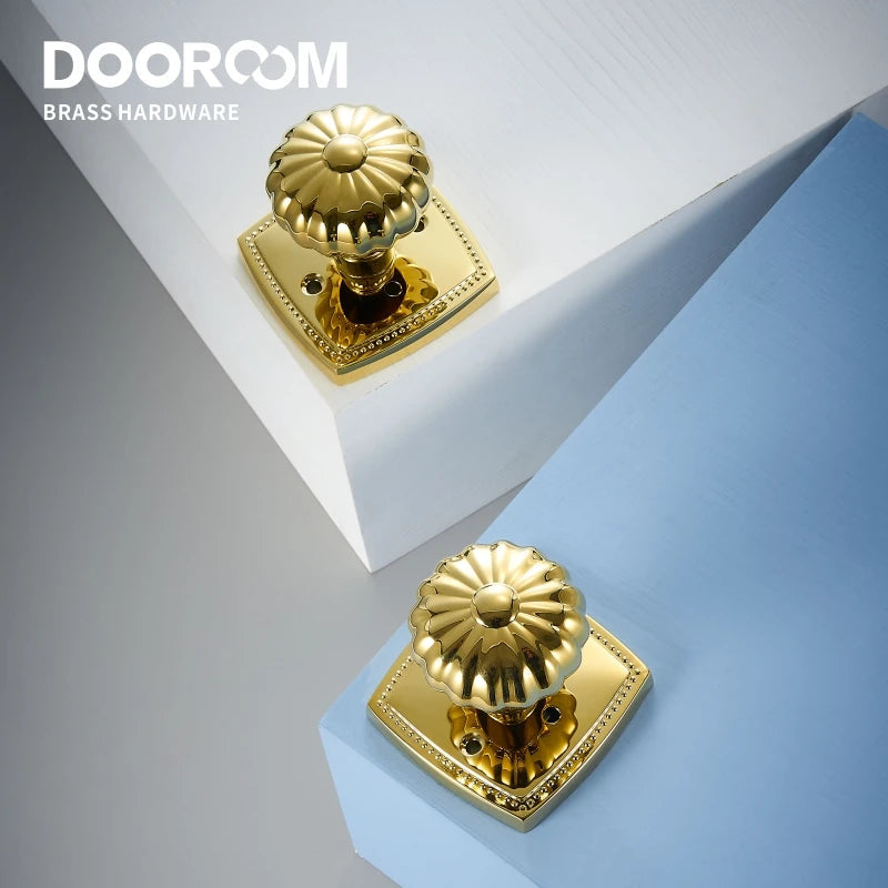 Dooroom Privacy Door Lock Set Shiny Gold PVD Keyless Knob Bathroom Bedroom Latch Pumpkin Like DOOROOM