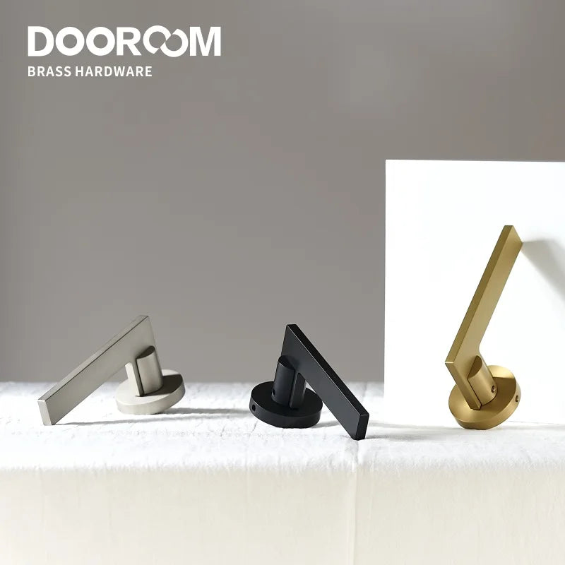 Dooroom Brass Door Lock Set Modern Simple European Interior Bedroom Bathroom Double Wood Door Lever Set Dummy Handle Knob DOOROOM