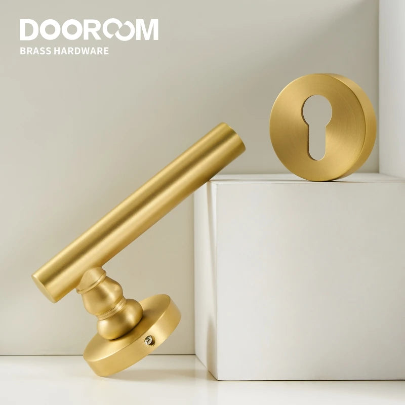 Dooroom Brass Door Lock Set Modern Nordic Interior Bedroom Bathroom Double Wood Door Lever Set Dummy Lock Handle DOOROOM