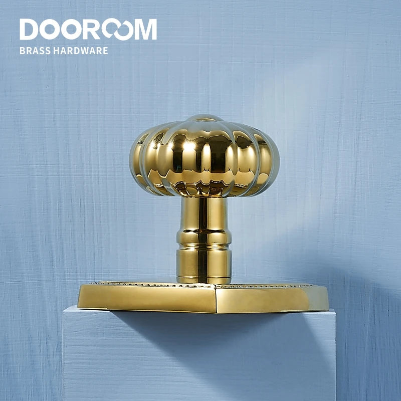 Dooroom Privacy Door Lock Set Shiny Gold PVD Keyless Knob Bathroom Bedroom Latch Pumpkin Like DOOROOM