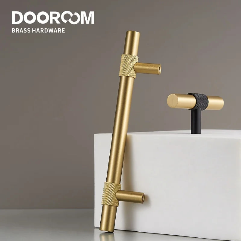 Dooroom Brass Furniture Handles Modern Knurling Black Gold Pulls Wardrobe Dresser Cupboard Cabinet Drawer Shoe Box Knobs DOOROOM