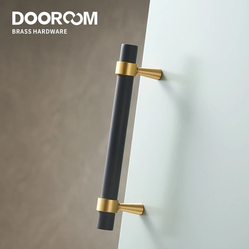 Dooroom Brass Furniture Handles T-bar Light Luxury Fashion Black Gold Silve Wardrobe Dresser Cupboard Cabinet Drawer Pulls DOOROOM