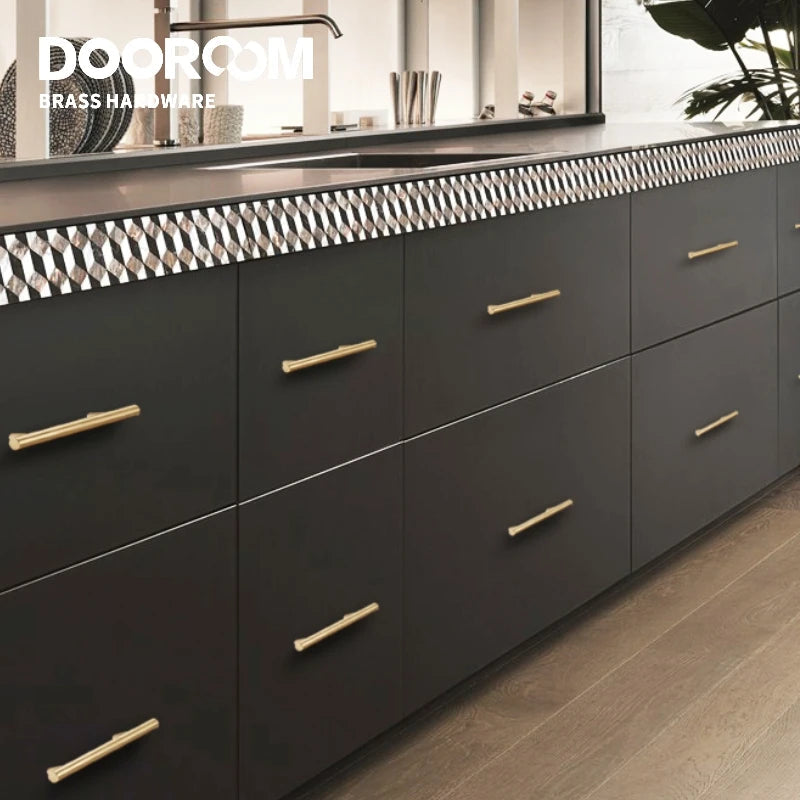 Dooroom Yu'an Brass Furniture Handles Nordic Modern Pastoral Wardrobe Dresser Cupboard Drawer Cylinder Black/Gold Pulls Knobs DOOROOM