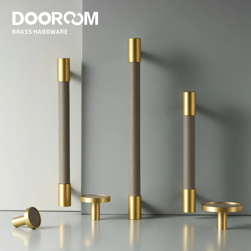 Dooroom New Leather Furniture Handles Light Luxury Grey Wardrobe Dresser Cupboard Cabinet Drawer Pulls Easy Maintenance DOOROOM