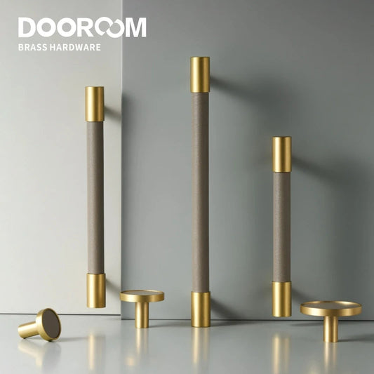Dooroom New Leather Furniture Handles Light Luxury Grey Wardrobe Dresser Cupboard Cabinet Drawer Pulls Easy Maintenance DOOROOM