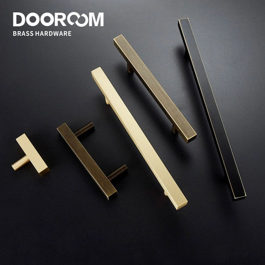 Dooroom Dulu Brass Furniture Handles Modern Wardrobe Dresser Cupboard Drawer Cabinet Door Long Square Black/Gold Pulls Knobs DOOROOM