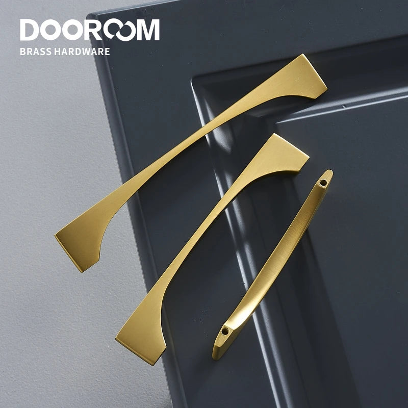 Dooroom Brass Furniture Handles Nordic Modern Wardrobe Dresser Cupboard Cabinet Drawer Shoe Box Pulls  Light Luxury Gold Knobs DOOROOM