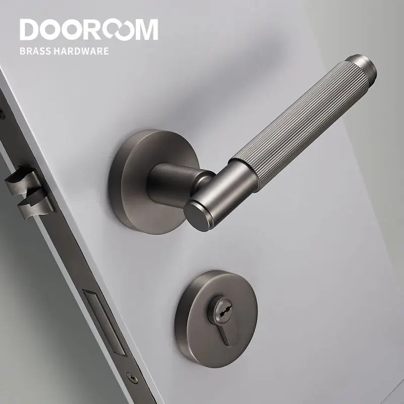 Dooroom Brass Stripe Door Lock Set Modern Grey Interior Bedroom Bathroom Double Wood Lever Dummy Handle Knob Linear DOOROOM