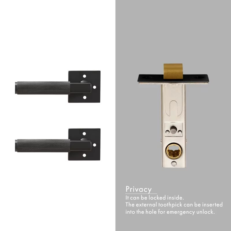 Dooroom Knurled Brass Door Lock Set Modern Interior Bedroom Bathroom Double Wood Door Lever Set Dummy Privacy Passage Lock DOOROOM