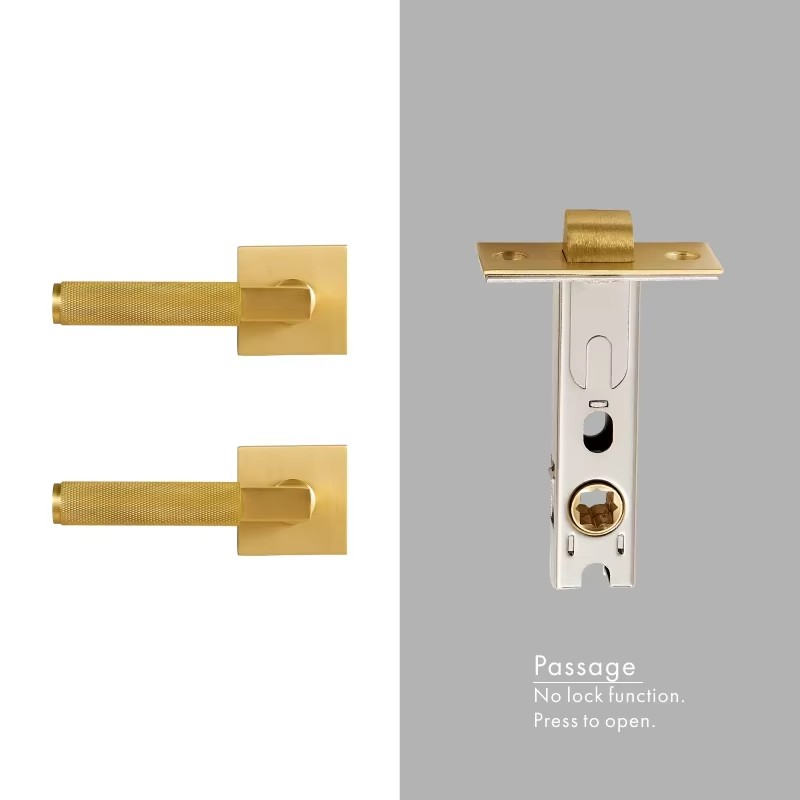 Dooroom Knurled Brass Door Lock Set Modern Interior Bedroom Bathroom Double Wood Door Lever Set Dummy Privacy Passage Lock DOOROOM