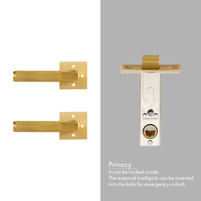 Dooroom Knurled Brass Door Lock Set Modern Interior Bedroom Bathroom Double Wood Door Lever Set Dummy Privacy Passage Lock DOOROOM