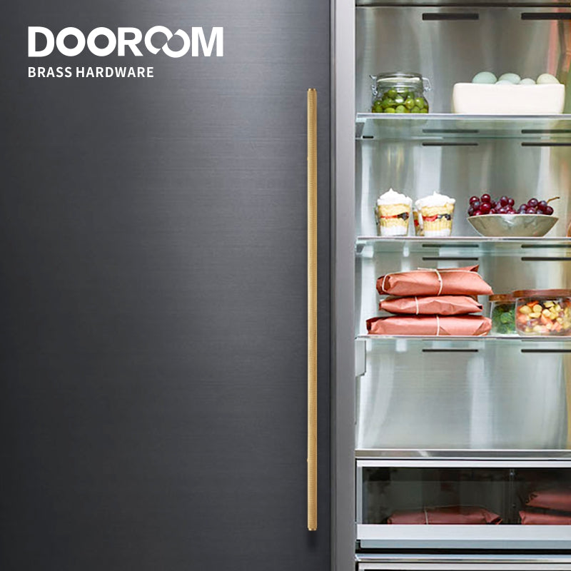 Dooroom Brass Long Furniture Handles Knurled Wardrobe Dresser Cupboard Cabinet Drawer Refrigerator Door Pulls Knobs DOOROOM