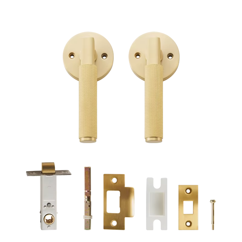 Dooroom US Standard For 2-1/8" Hole Brass Knurled Lever Privacy Door Lock Passage Set  Round Rose 65mm Dummy Closet Handle DOOROOM