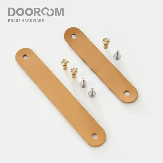 Dooroom Brass Furniture Handles Red Cow Leather Nordic DOOROOM