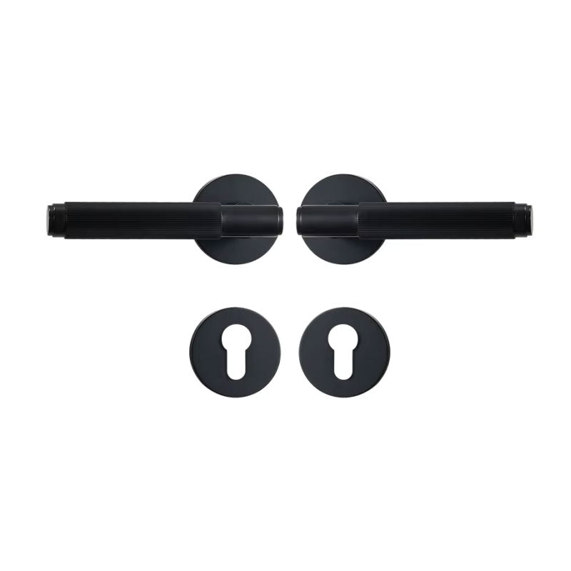 Dooroom Brass Mute Door Lock Set Modern Stripe Black Interior Bedroom Bathroom Wood Lever Dummy Handle DOOROOM