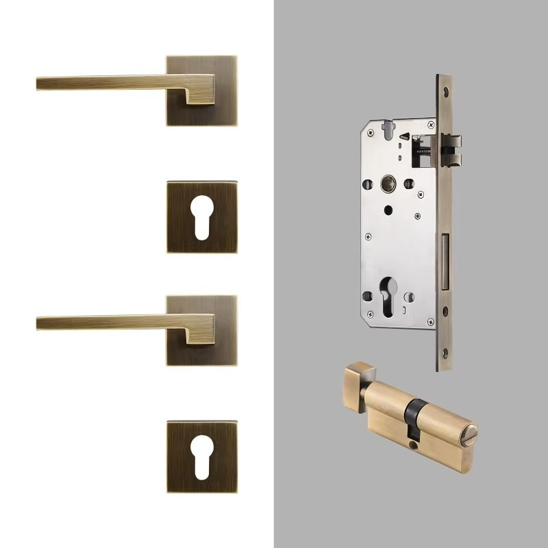 Dooroom Brass Door Lever American Nordic Modern Solid Wood Interior Door Lock Bedroom Split Mechanical Set Handle Black Square DOOROOM