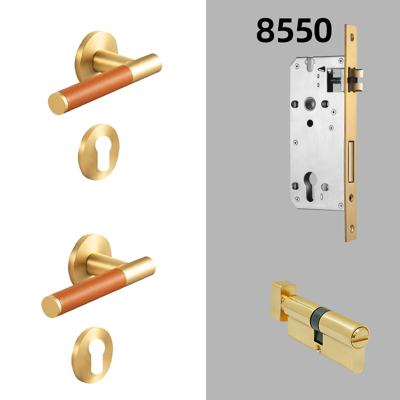 Dooroom Brass Leather Door Lock Set Modern Italian Interior Modern Bedroom Bathroom Double Wood Door Lever Set Dummy Handle DOOROOM