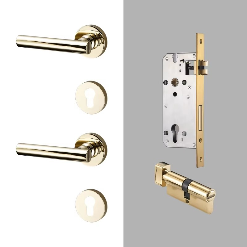 Dooroom Brass Door Lock Set Modern Nordic Interior Bedroom Bathroom Double Wood Door Lever Set Dummy Lock Handle DOOROOM
