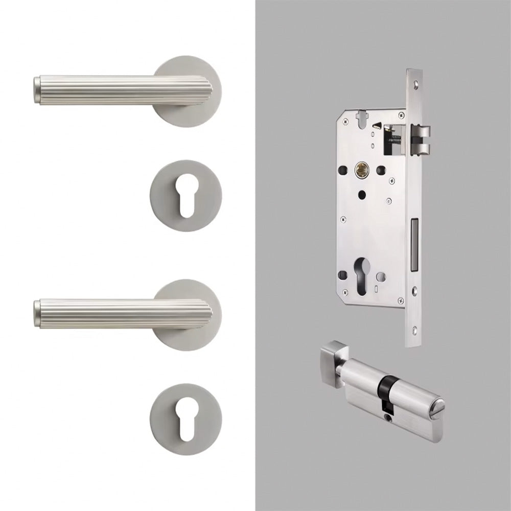 Dooroom Brass Door Lock Set Modern Stripe Matt Silver Interior Bedroom Bathroom Double Wood Door Lever Dummy Privacy Passage DOOROOM