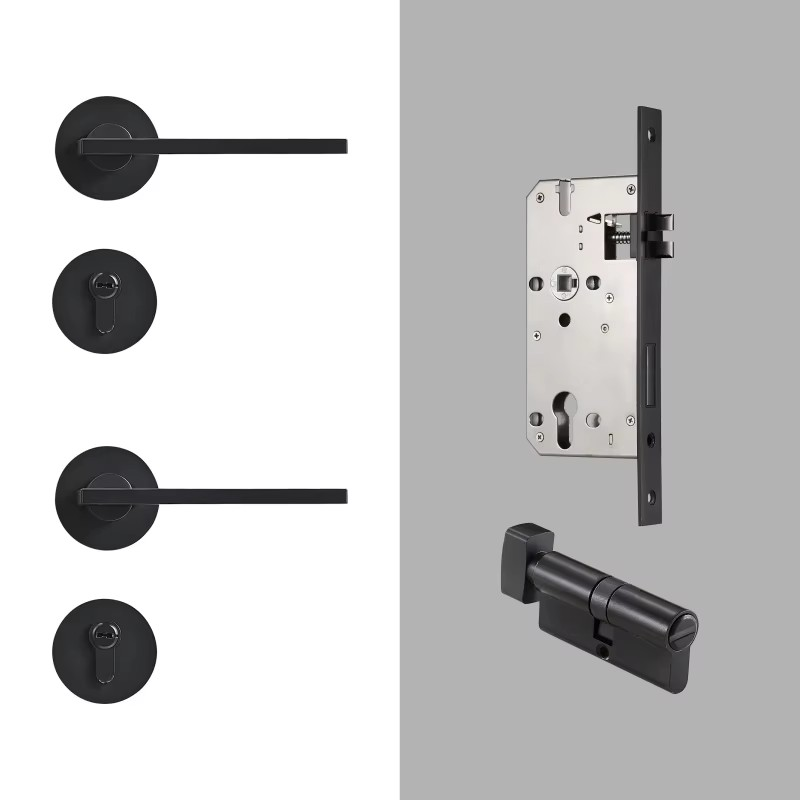 Dooroom Brass Door Lock Set Modern Simple European Interior Bedroom Bathroom Double Wood Door Lever Set Dummy Handle Knob DOOROOM