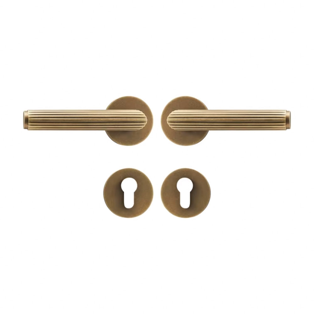 Dooroom Brass Door Lock Set Modern Stripe Matt Silver Interior Bedroom Bathroom Double Wood Door Lever Dummy Privacy Passage DOOROOM
